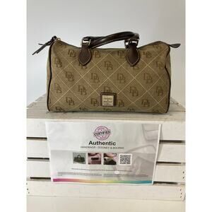 DOONEY BOURKE LARGE TAN CANVAS LEATHER TRIM HANDBAG